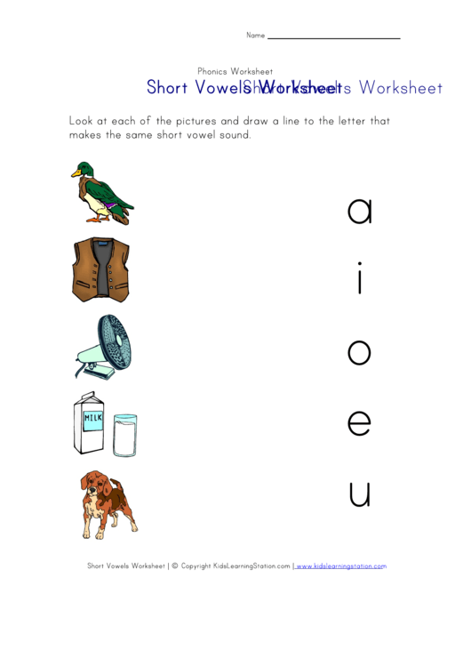 Short Vowel Worksheet Printable pdf