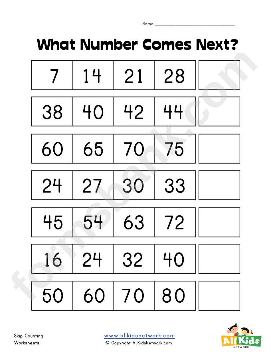 What Number Comes Next Skip Counting Worksheet