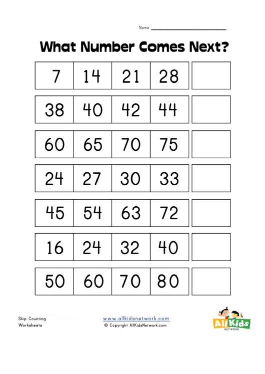 What Number Comes Next Skip Counting Worksheet Printable pdf