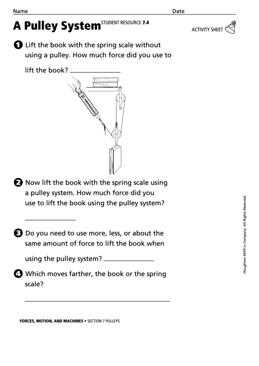 A Pulley System Physics Worksheet Printable pdf
