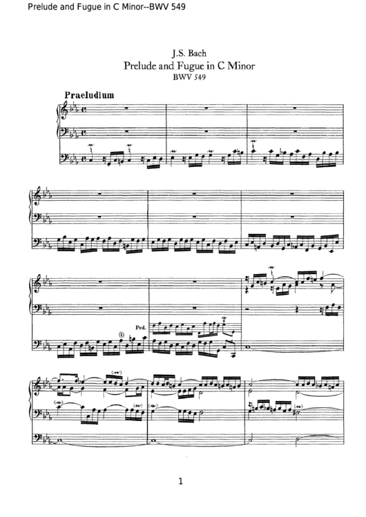 Prelude And Fugue In C Minor - J.s. Bach Sheet Music Printable pdf