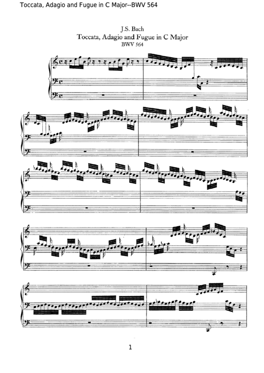 Toccata, Adagio And Fugue In C Major - J.s.bach Sheet Music Printable pdf