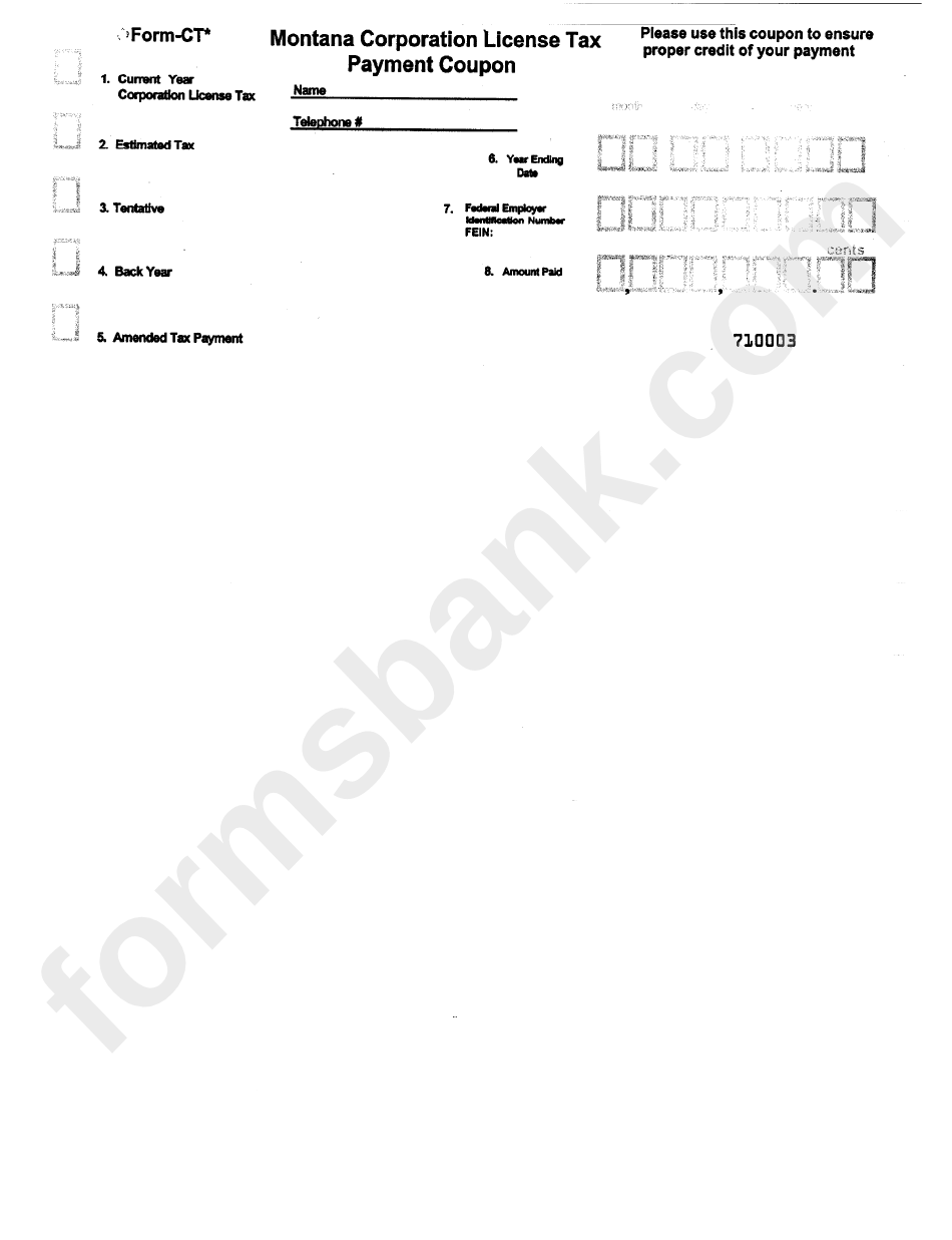 Form Ct - Montana Corporation License Tax Payment Coupon