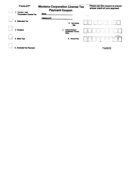 Fillable Form Ct - Montana Corporation License Tax Payment Coupon Printable pdf