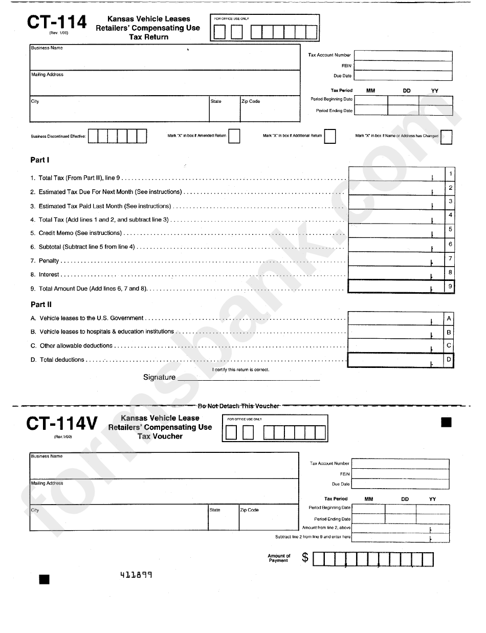 Form Ct114 Kansas Vehicle Leases Retailers' Compensating Use Tax