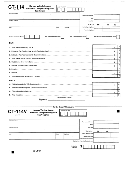 Form Ct114 Kansas Vehicle Leases Retailers' Compensating Use Tax