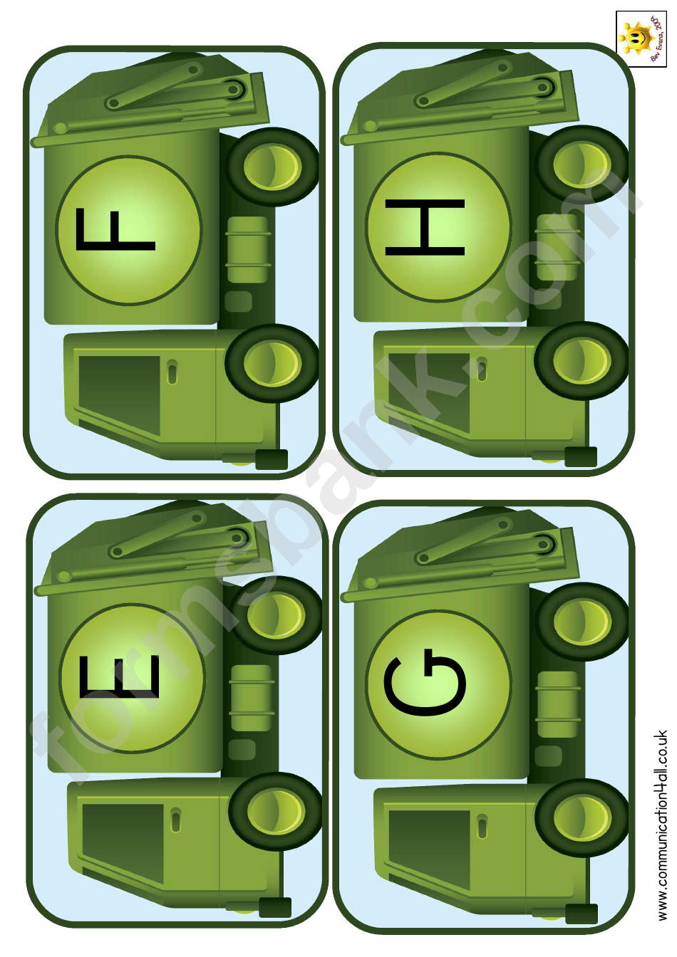 Rubbish Truck Alphabet Cards Template - Uppercase Letters