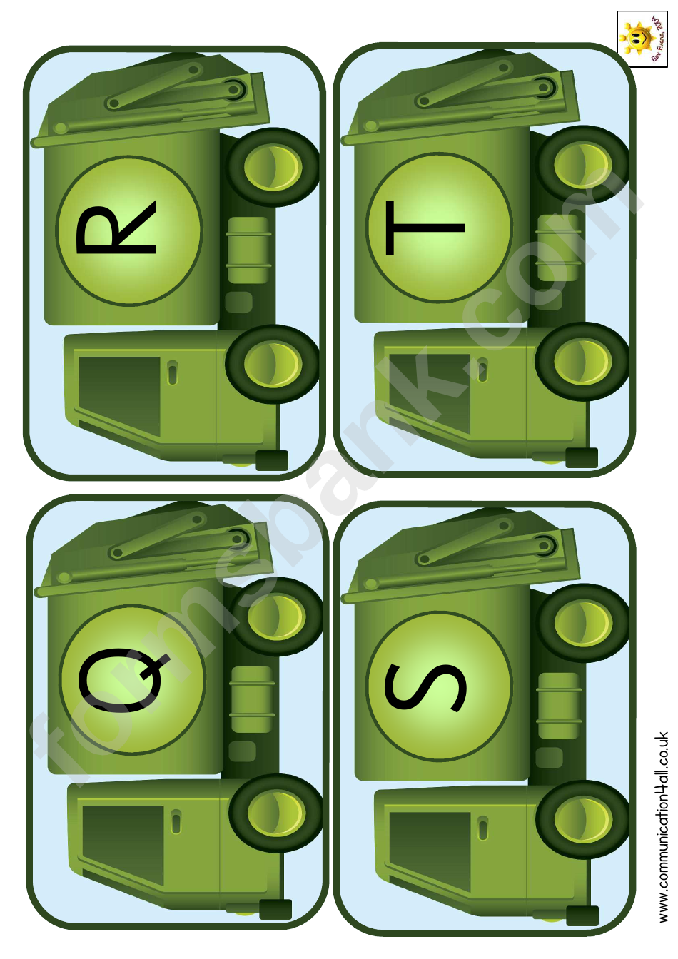 Rubbish Truck Alphabet Cards Template - Uppercase Letters