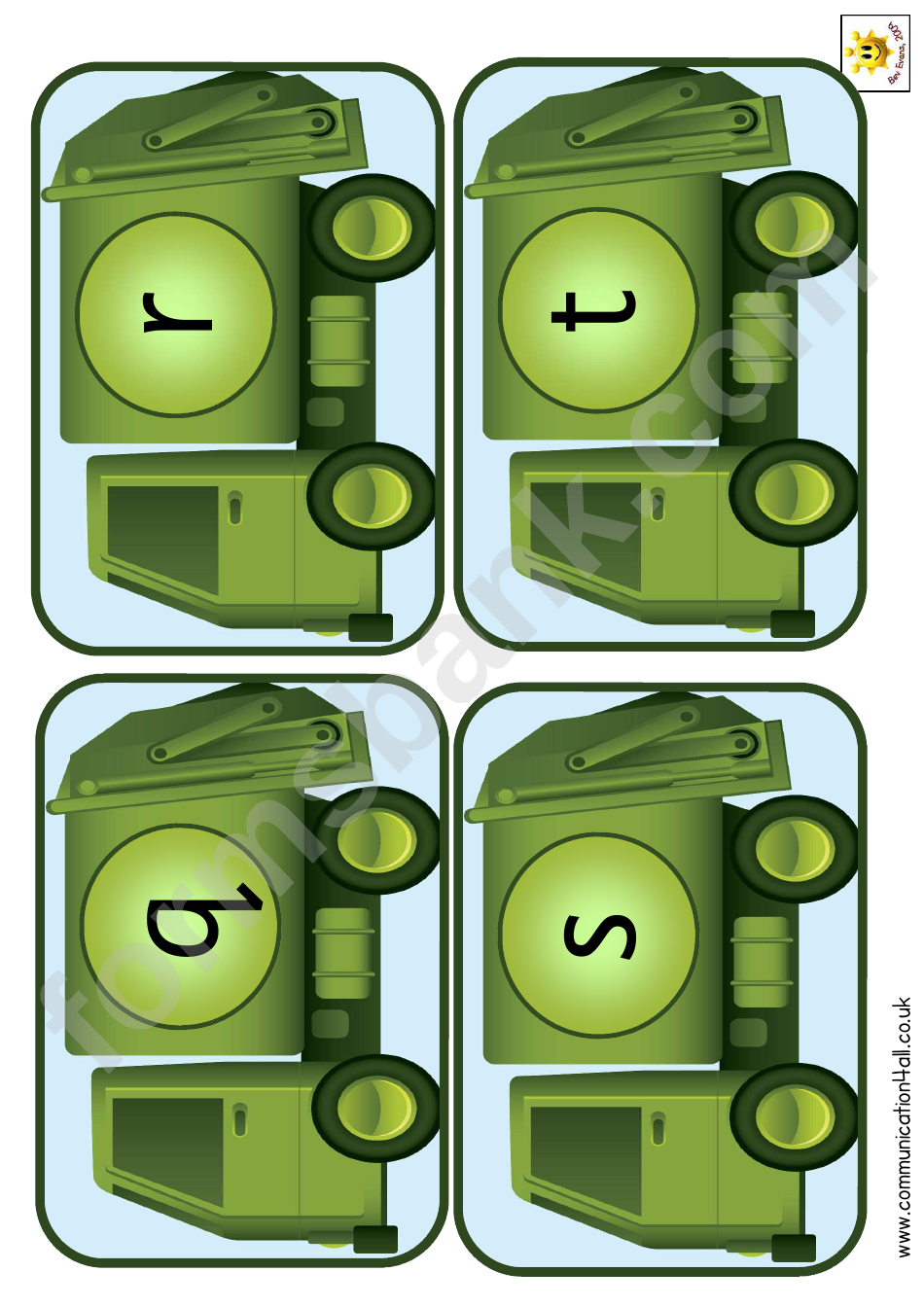 Rubbish Truck Alphabet Cards Template - Lowercase Letters