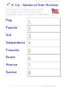 4th Of July Words In Alphabetical Order Worksheet