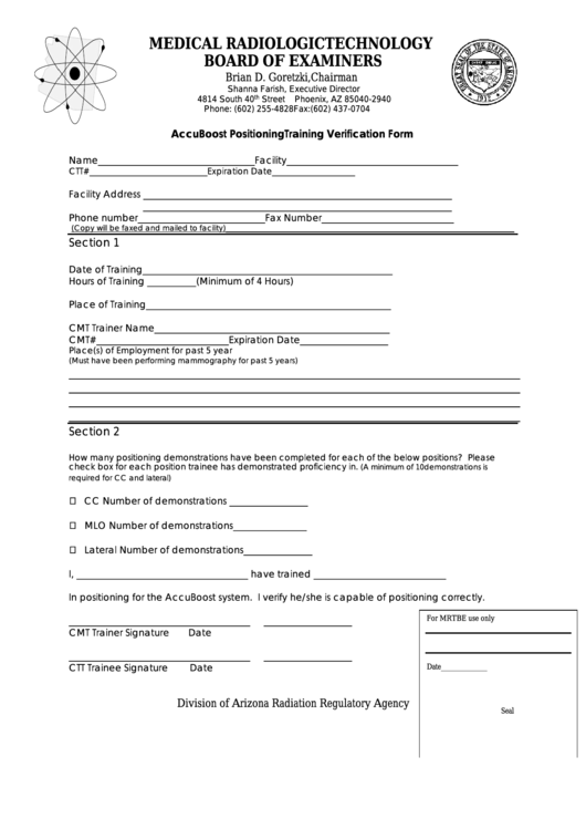 Accuboost Positioning Training Verification Form Printable pdf