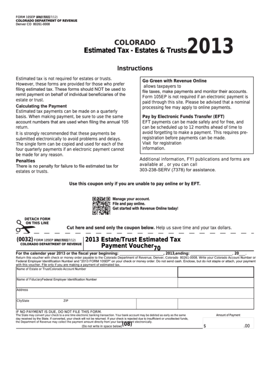 Fillable Form 105ep - Estimated Tax - Estates & Trusts - 2013 Printable pdf
