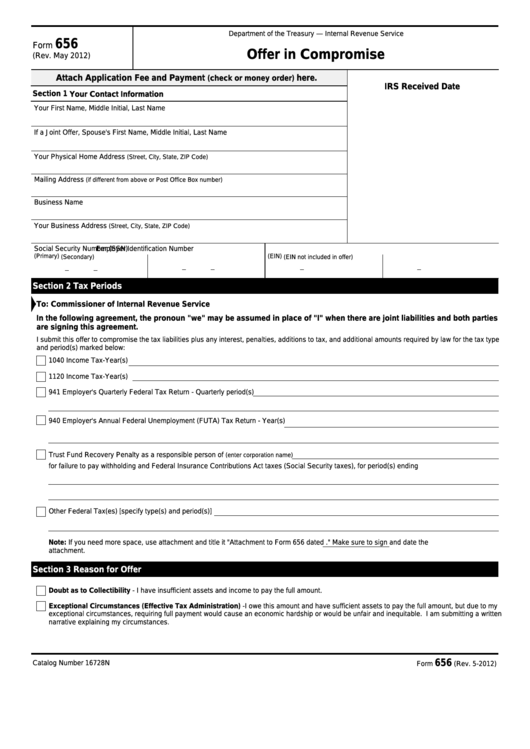 Fillable Form 656 - Offer In Compromise Printable pdf