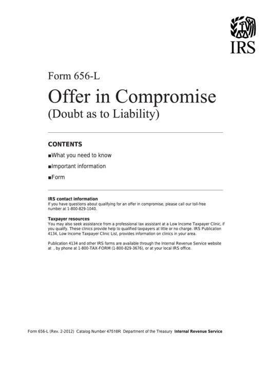Fillable Form 656-L- Offer In Compromise Printable pdf