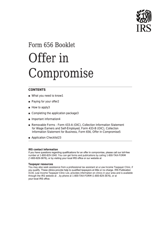 Fillable Form 656 - Offer In Compromise (Including Form 433-A (Oic), Form 433-B (Oic)) Printable pdf