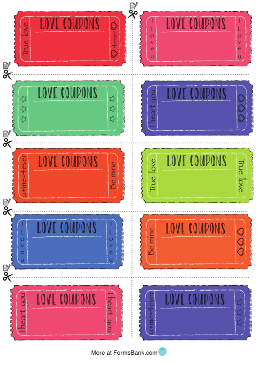 Blank Multicolor Love Coupon Template Printable pdf