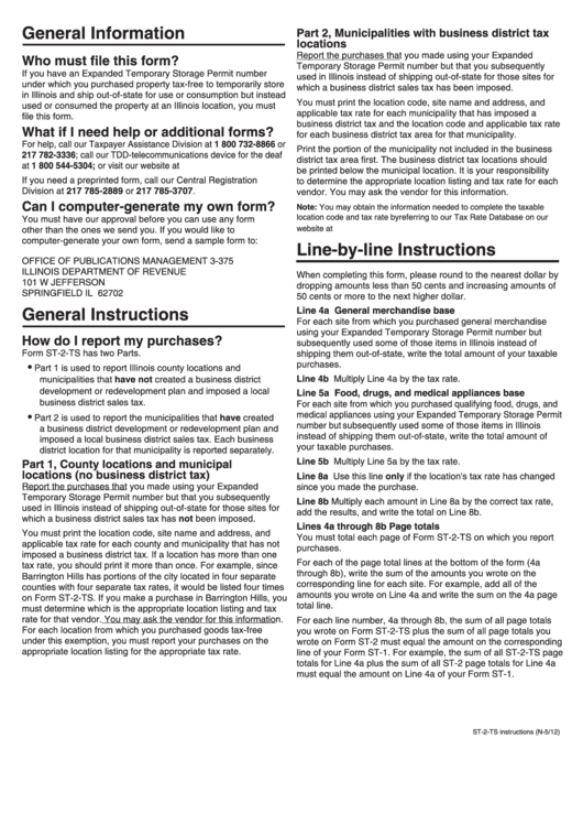 Form St-2-Ts Instructions - Expanded Temporary Storage Multiple Site Form Printable pdf