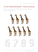 African Animals (giraffes) Counting To Nine Worksheet