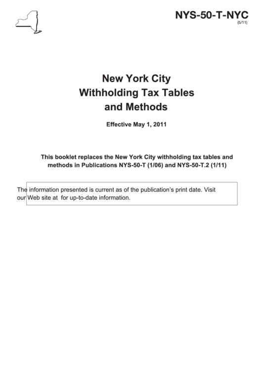 Instructions For Form Nys-50-T-Nyc - New York City Withholding Tax Tables And Methods - 2011 Printable pdf