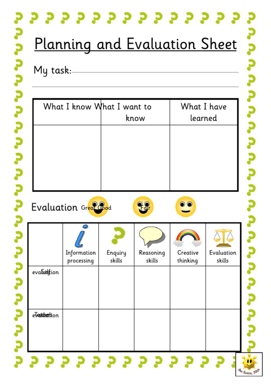 Planning And Evaluation Sheet Printable pdf