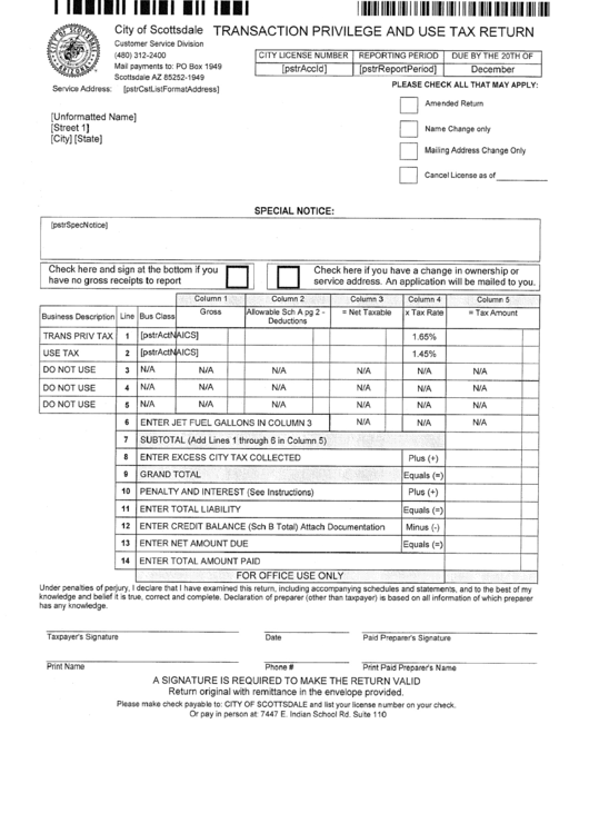 Fillable Transcripition Privilege And Use Tax Return Printable pdf