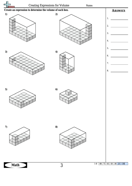 Creating Expressions For Volume Worksheet Template With Answer Key ...