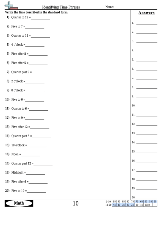 Identifying Time Phrases Worksheet Template With Answer Key Printable pdf