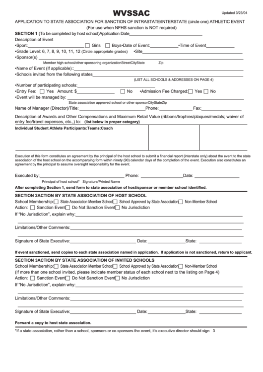 Form Wvssac Application To State Association For Sanction Of