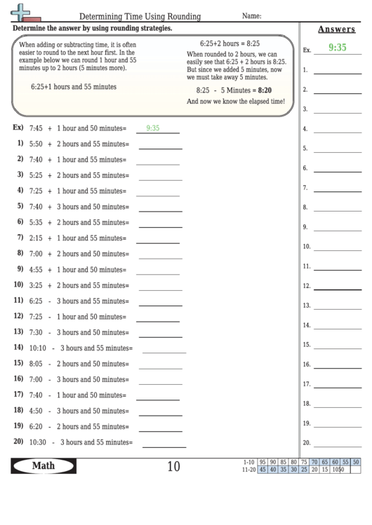 Determining Time Using Rounding Worksheet Template With Answer Key Printable pdf
