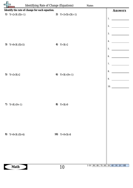 Identifying Rate Of Change (Equations) Worksheet Template With Answer Key Printable pdf