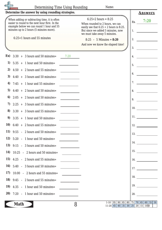 Determining Time Using Rounding Worksheet Template With Answer Key Printable pdf
