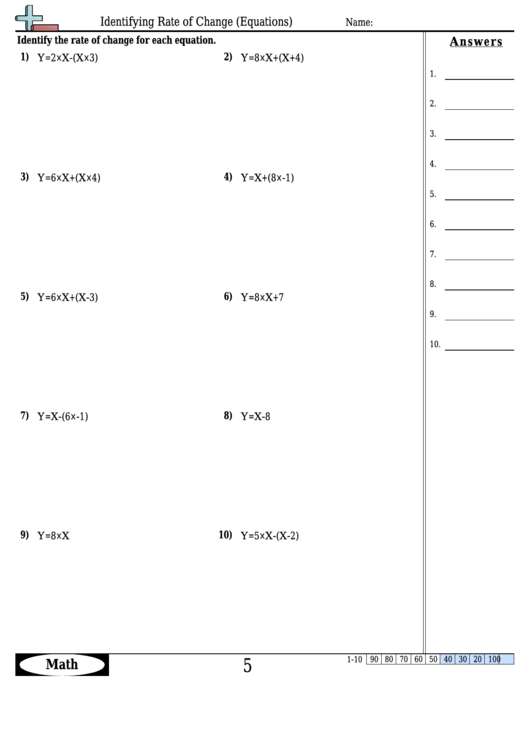 Identifying Rate Of Change (Equations) Worksheet Template With Answer Key Printable pdf