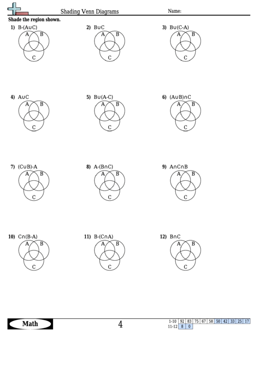 Shading Venn Diagrams Worksheet Template With Answer Key Printable pdf