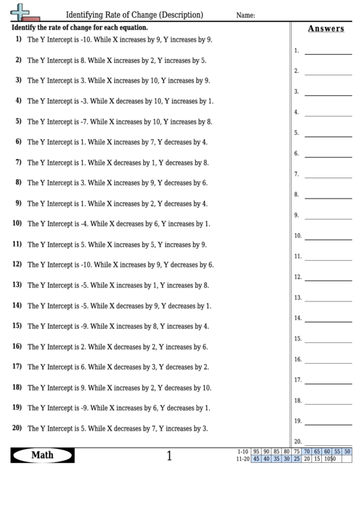 Identifying Rate Of Change (Description) Worksheet Template With Answer Key Printable pdf