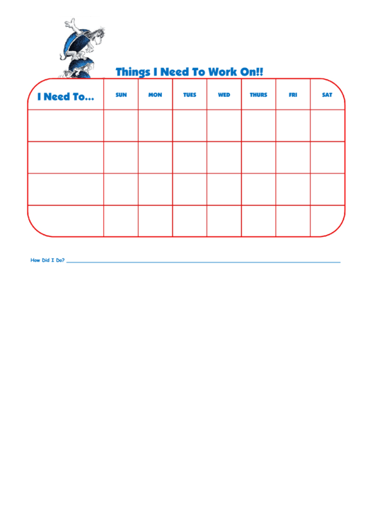 Things I Need To Work On Template - Yertle Printable pdf