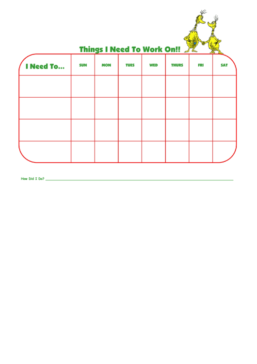 Things I Need To Work On Template - Sneetches Printable pdf