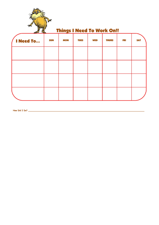Things I Need To Work On Template - Lorax Printable pdf