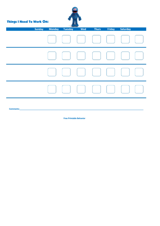 Things I Need To Work On Template - Muppets: Grover printable pdf download