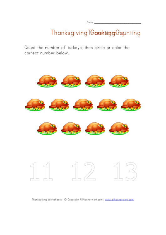 Thanksgiving Counting Worksheet Printable pdf