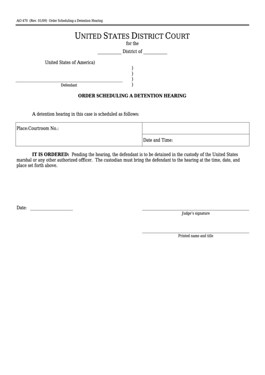 Fillable Form Ao 470 - Order Scheduling A Detention Hearing Printable pdf