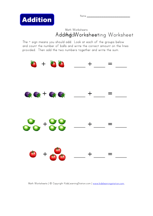 Adding Math Worksheet printable pdf download