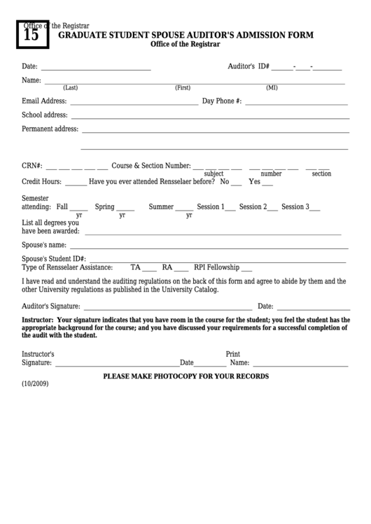 Graduate Student Spouse Audit Form Printable pdf