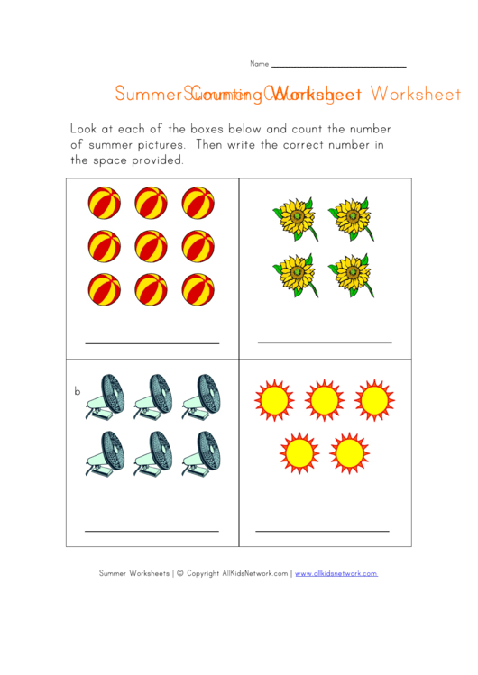 Summer Counting Worksheet Printable pdf