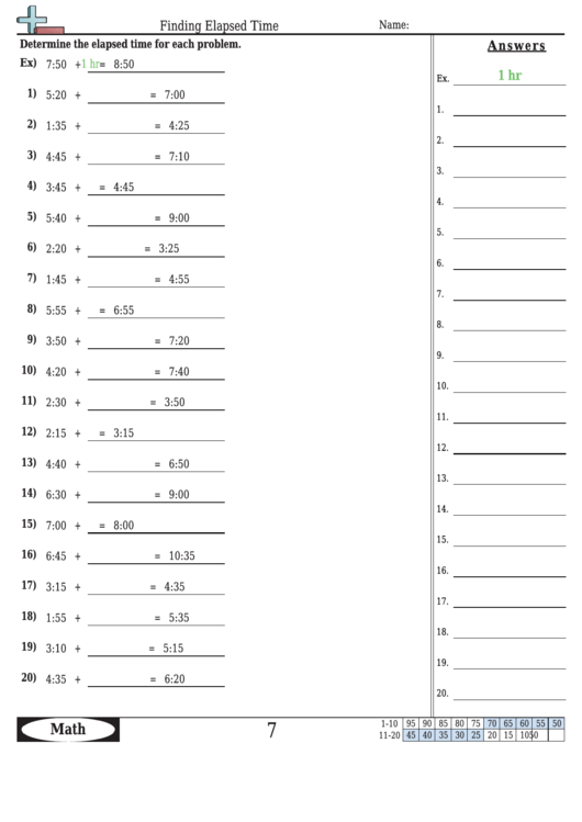 Finding Elapsed Time Worksheet Template With Answer Key printable pdf ...