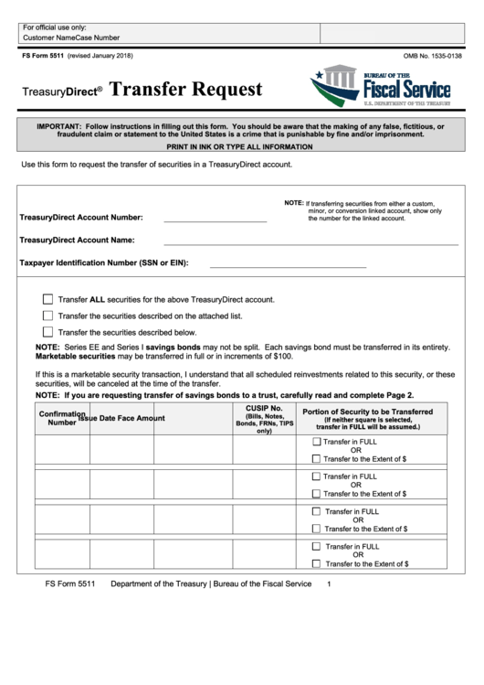 Fillable Fs Form 5511 - Transfer Request Printable pdf