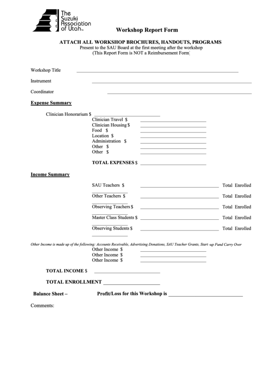 Workshop Report Form Printable pdf