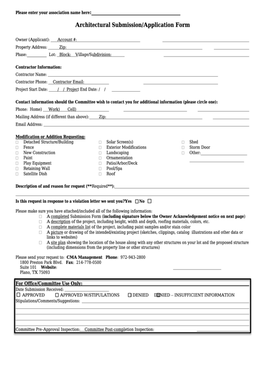 Architectural Submission/application Form Printable pdf