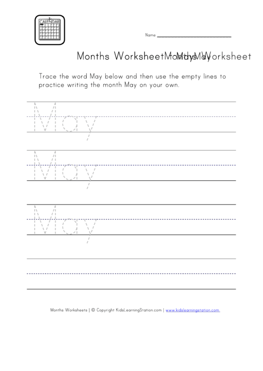 Months Tracing Worksheet - May Printable pdf