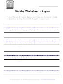 Months Tracing Worksheet - August Printable pdf
