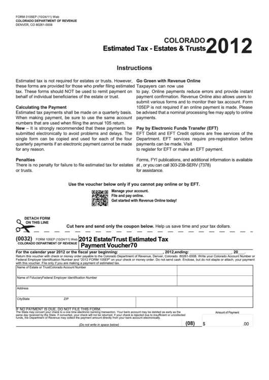 Form 0105ep - Colorado Estimated Tax-Estates & Trusts - 2012 Printable pdf
